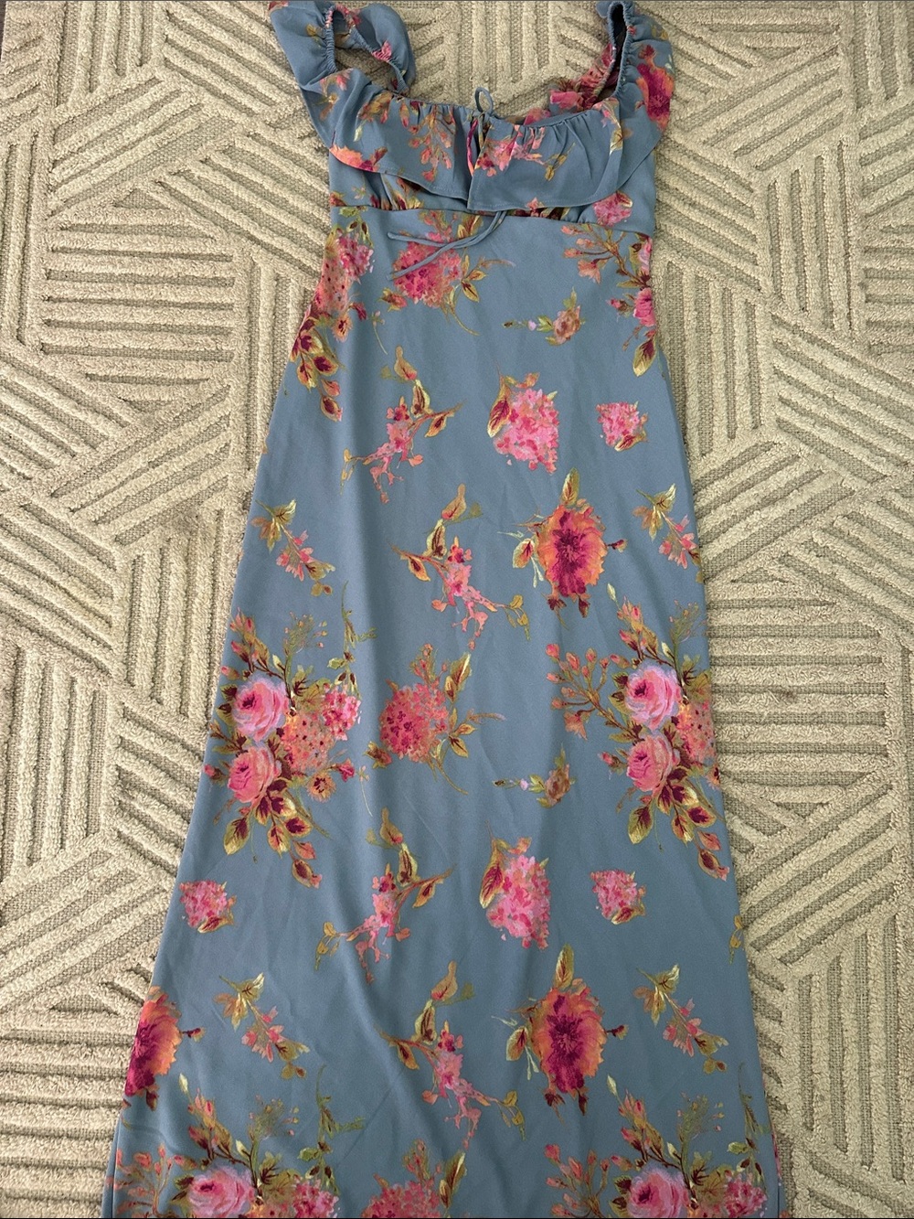 wild fable Blue Floral Maxi Dress with Pink Flowers